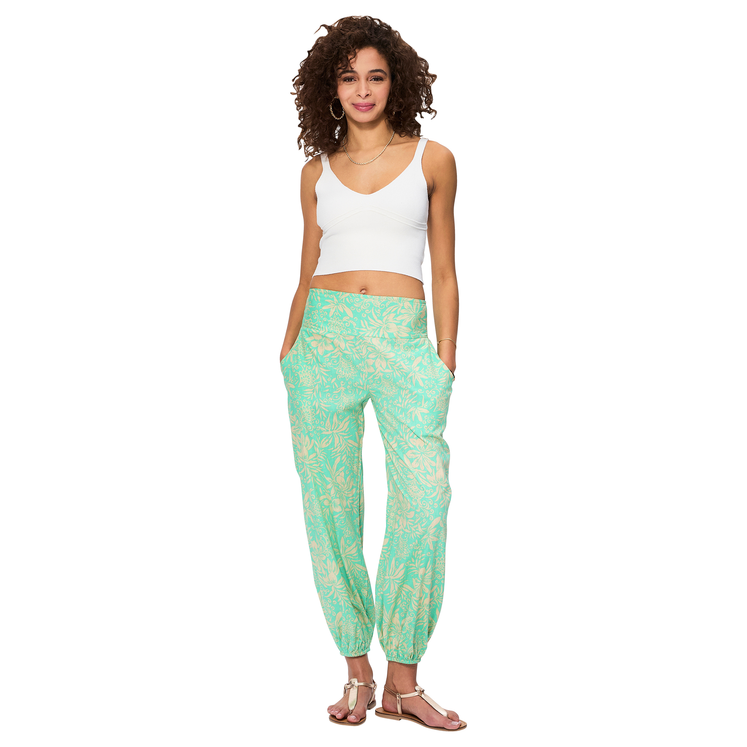 Pantalon été long Avram - 100% coton - vert, creme - Akoustik Online